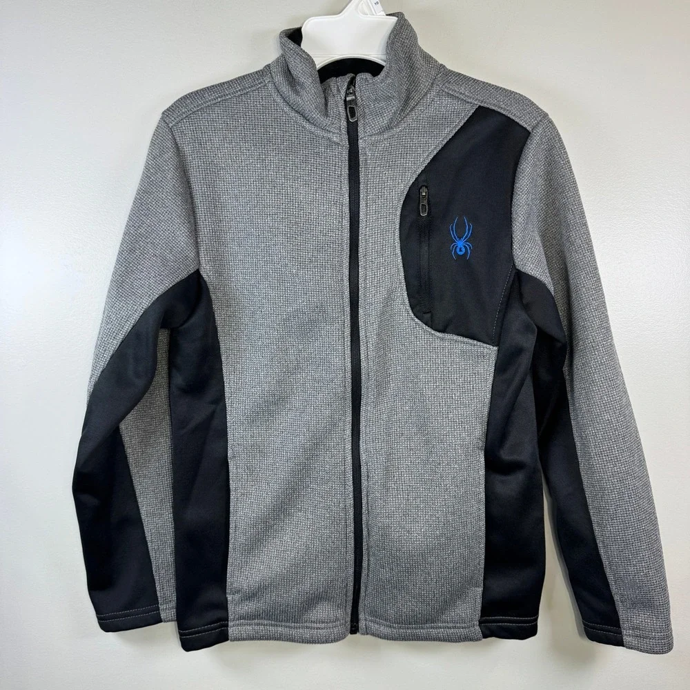 Spyder Fleece Jacket Boys M Gray Black‎ Full Zip Gorpcore Sporty Minimalist Cozy